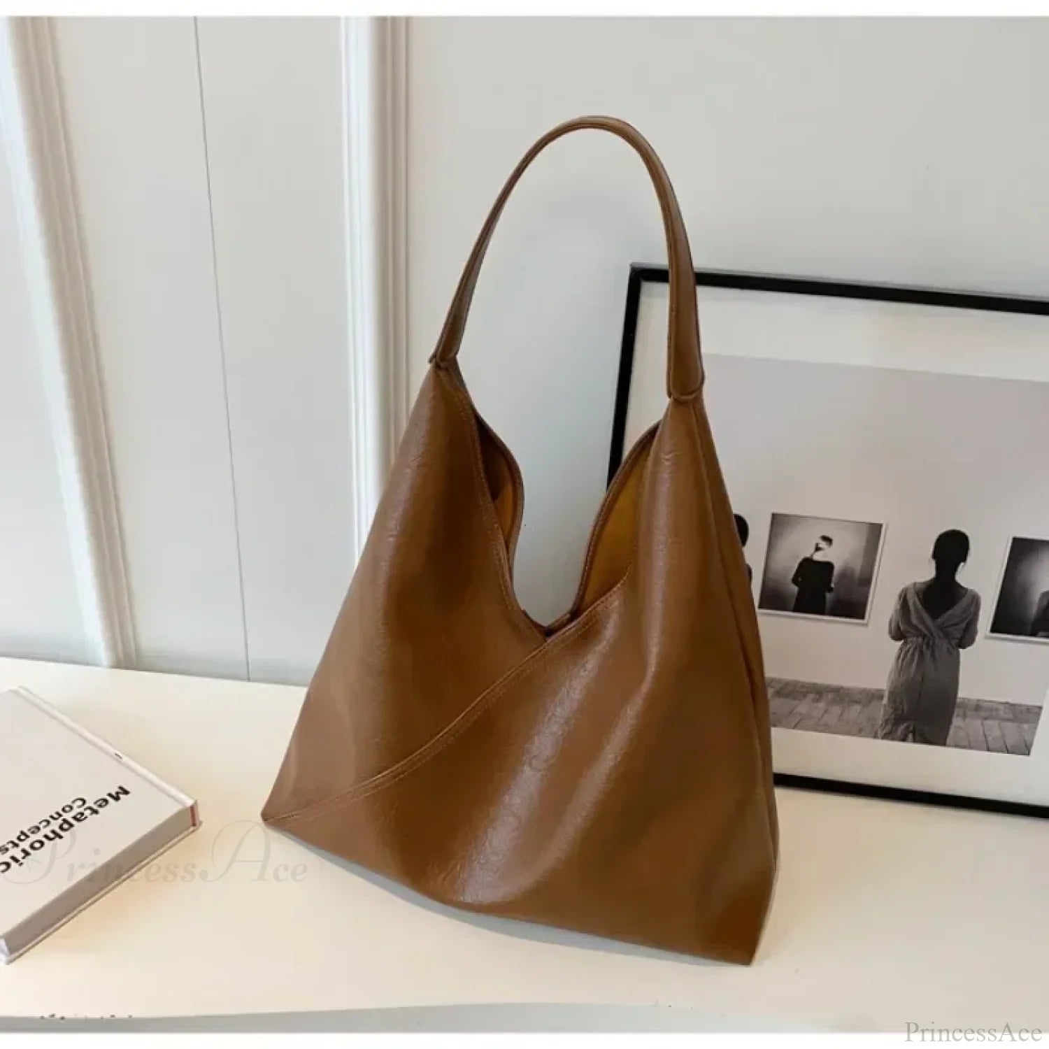 Fashion Leather Big Hobo Shoulder Bag Brown / 36x23x14cm shoulder-250126