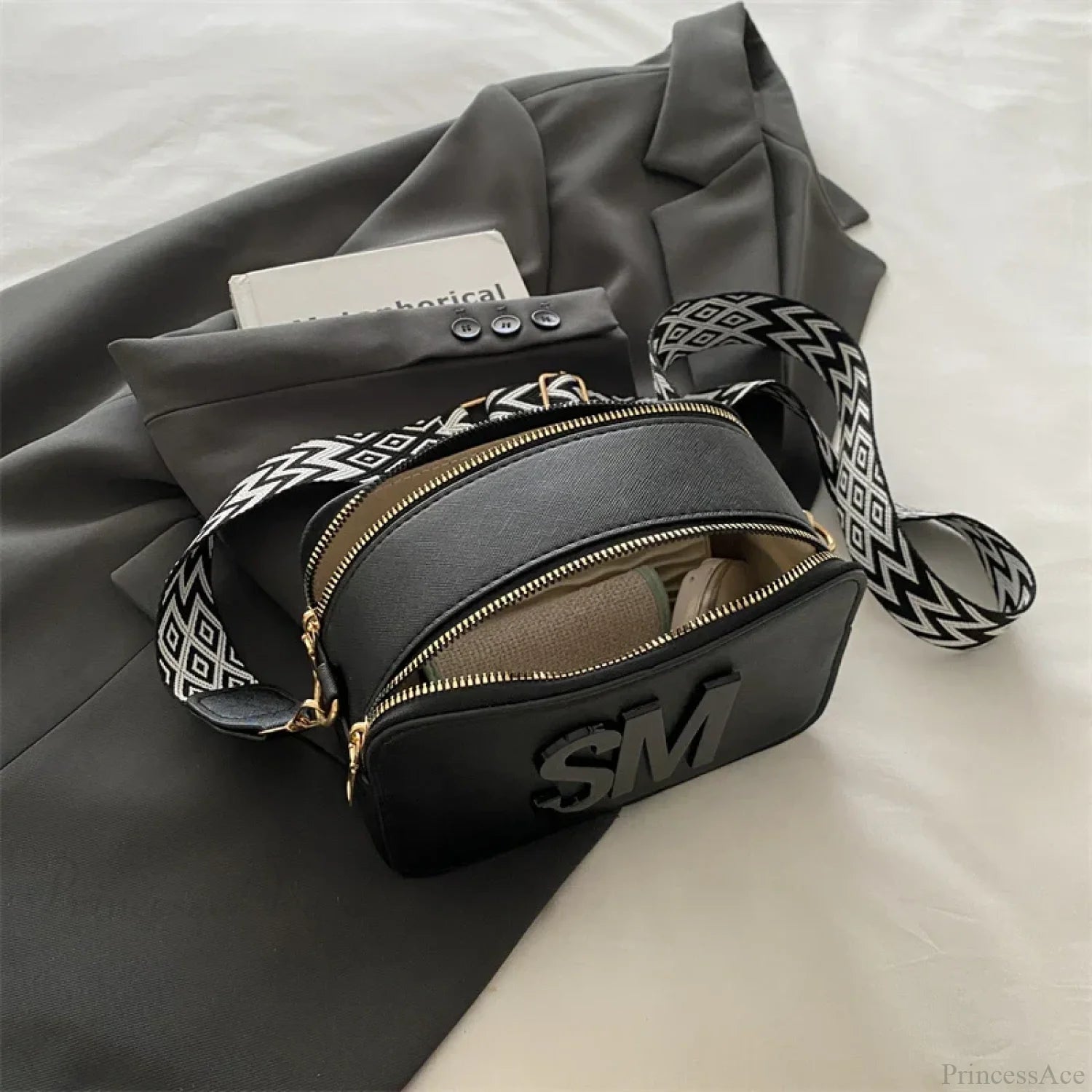 Fashion Leopard Print Letters Crossbody Bag Double Zipper Black crossbody-250126