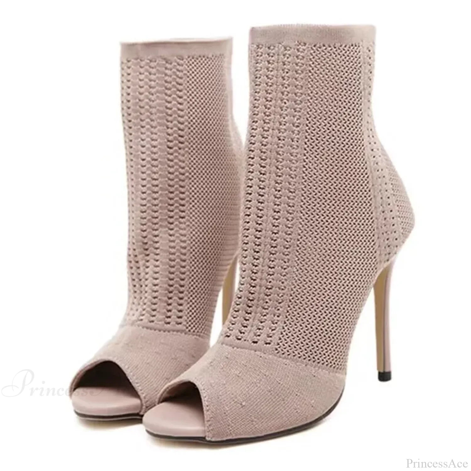 Fashion Peep Toe Stretch Fabric Breathable Hollow Out Small Hole Knitting Women High Heel