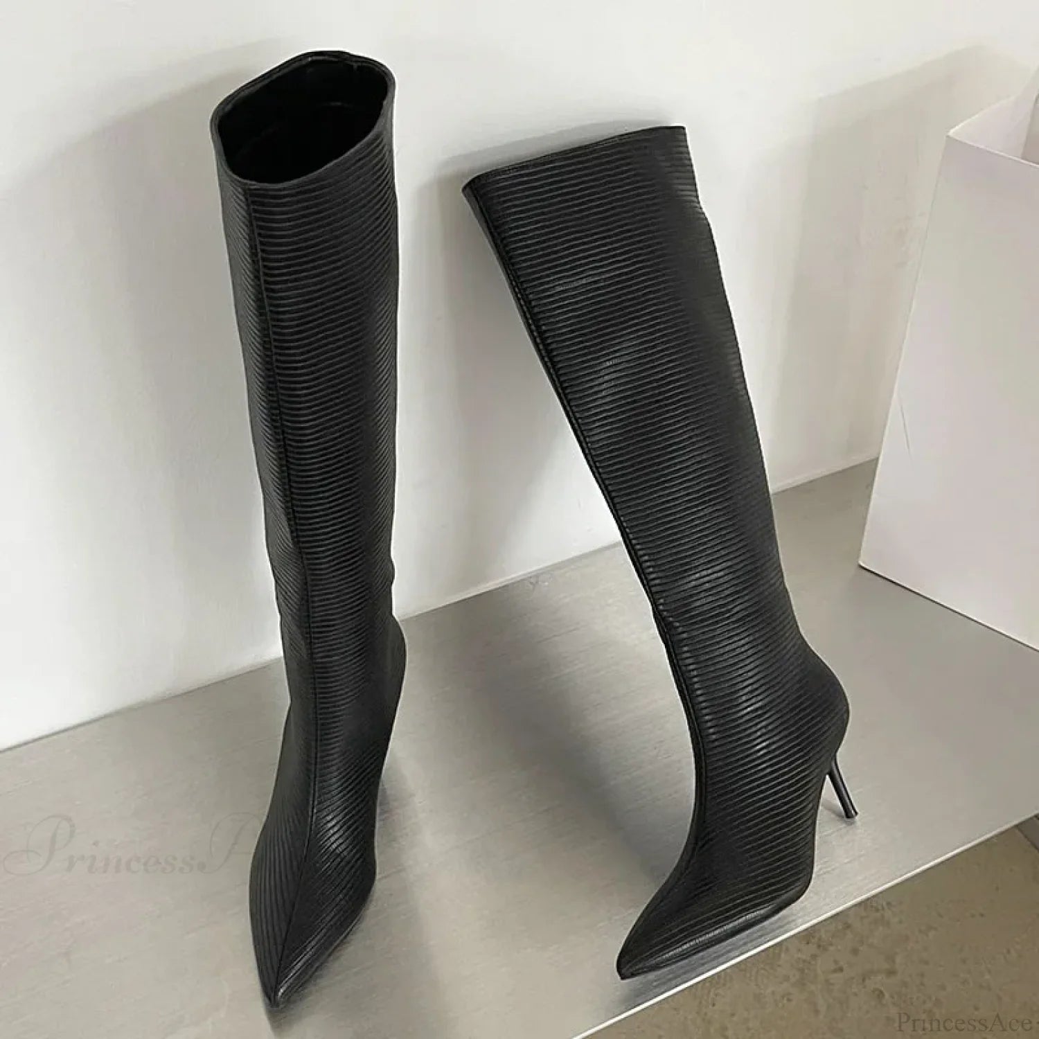 Fashion Pointed Designer Modern Party Western Long Thin Low Heel Knee High Boot Black / 5(foot 225mm)