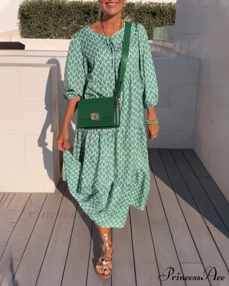 Fashion Print Dress With Round Neck Casual Dresses