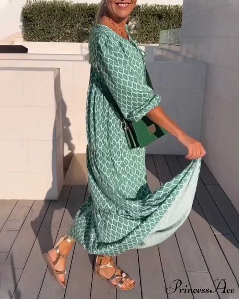 Fashion Print Dress With Round Neck Casual Dresses