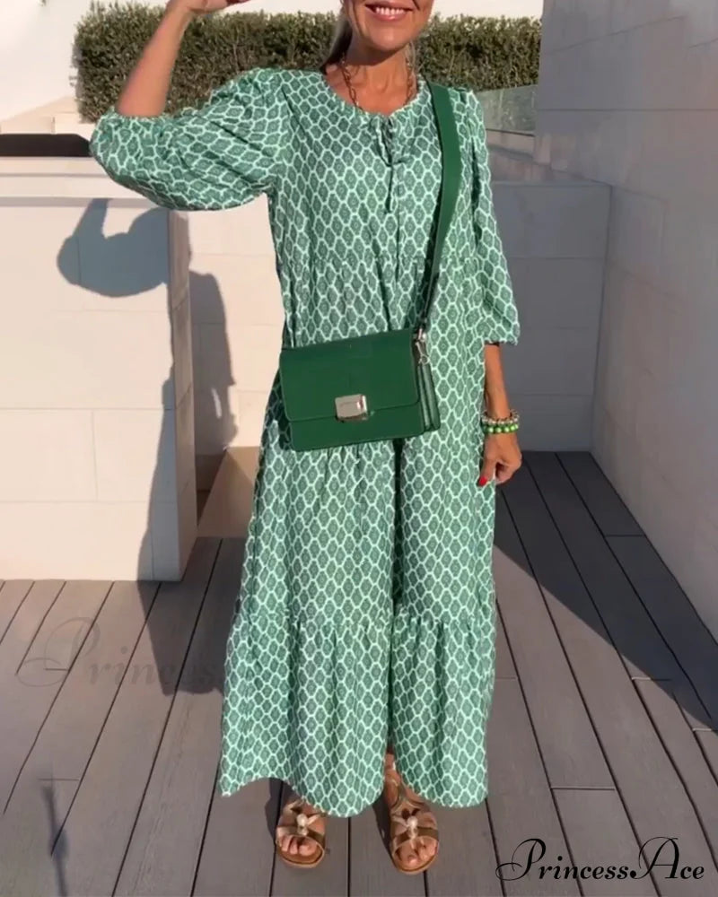 Fashion Print Dress With Round Neck Casual Dresses