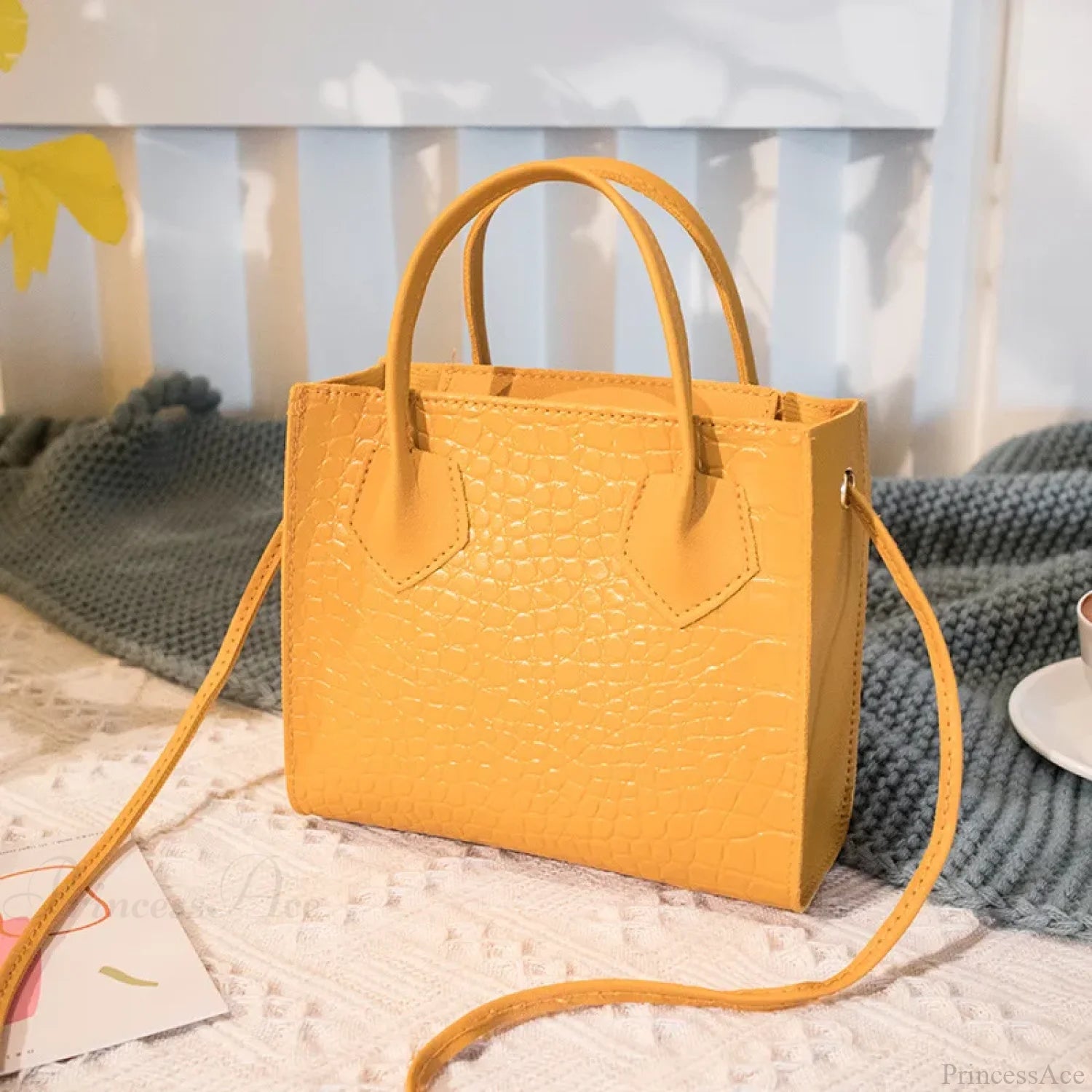 Fashion PU Leather Square Crossbody Handbag Yellow handbag-250126