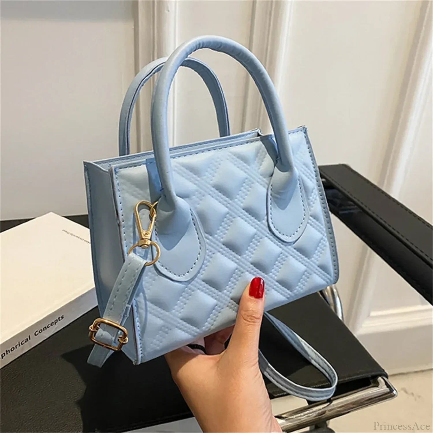 Fashion Retro PU Small Square Crossbody Handbag Blue-17x13x7.5cm handbag-250126