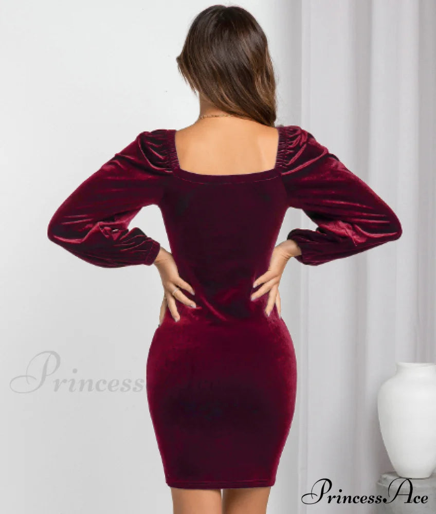 Fashion Slim Bag Hip Backless Skirt With Square Collar L / Yellow Brown