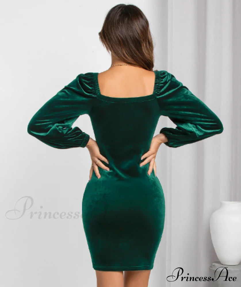 Fashion Slim Bag Hip Backless Skirt With Square Collar M / Wine Red