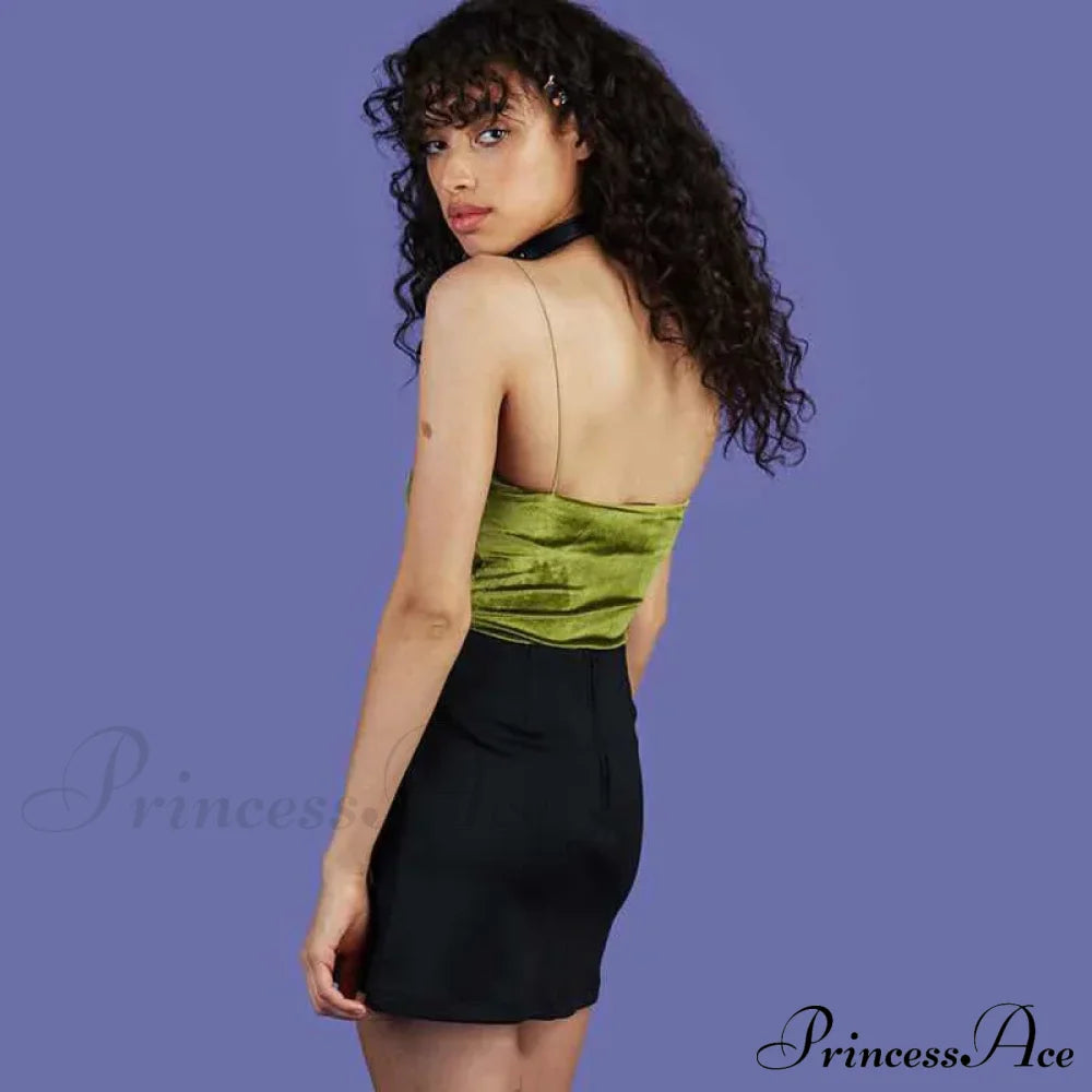 Fashion Spaghetti Straps Velvet Short Crop Sexy Boob Tube Bustier Brief Tank Top