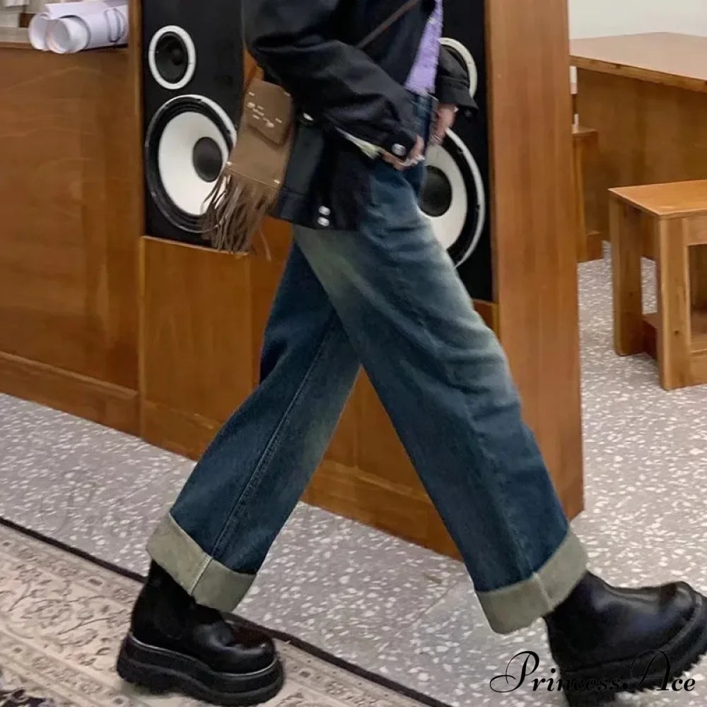 Fashion Straight Women Pant Woman High Waist Denim Pants Wide Leg Clothing Blue Vintage Quality Jean