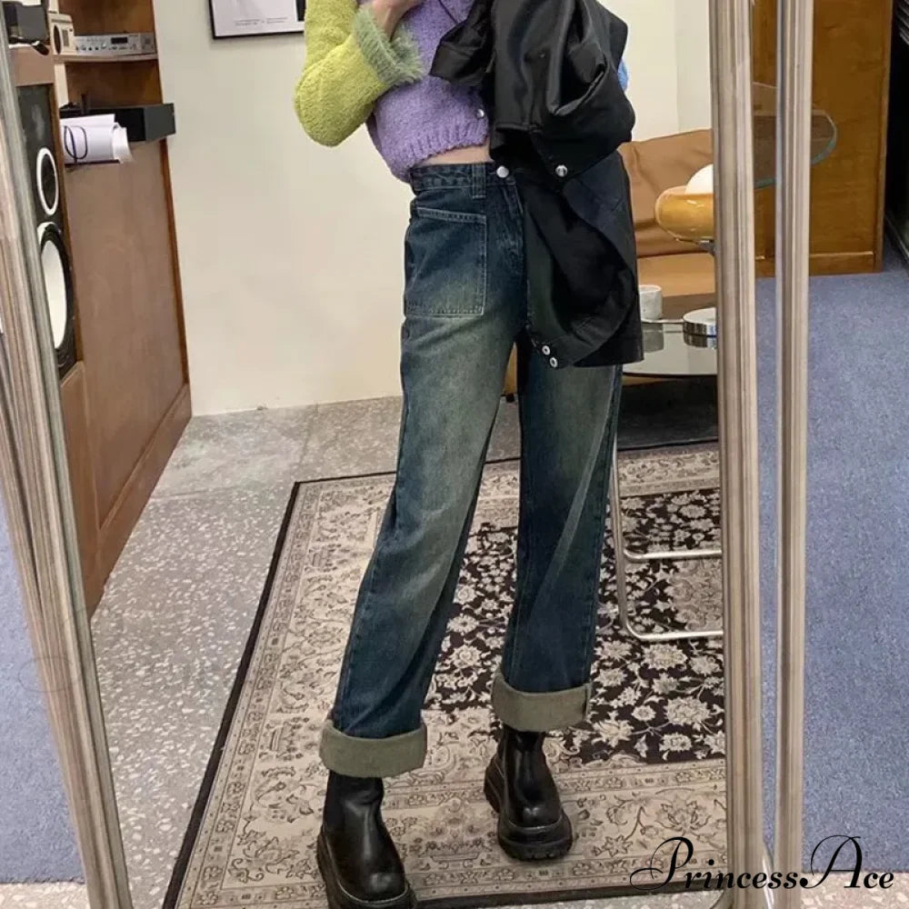 Fashion Straight Women Pant Woman High Waist Denim Pants Wide Leg Clothing Blue Vintage Quality Jean