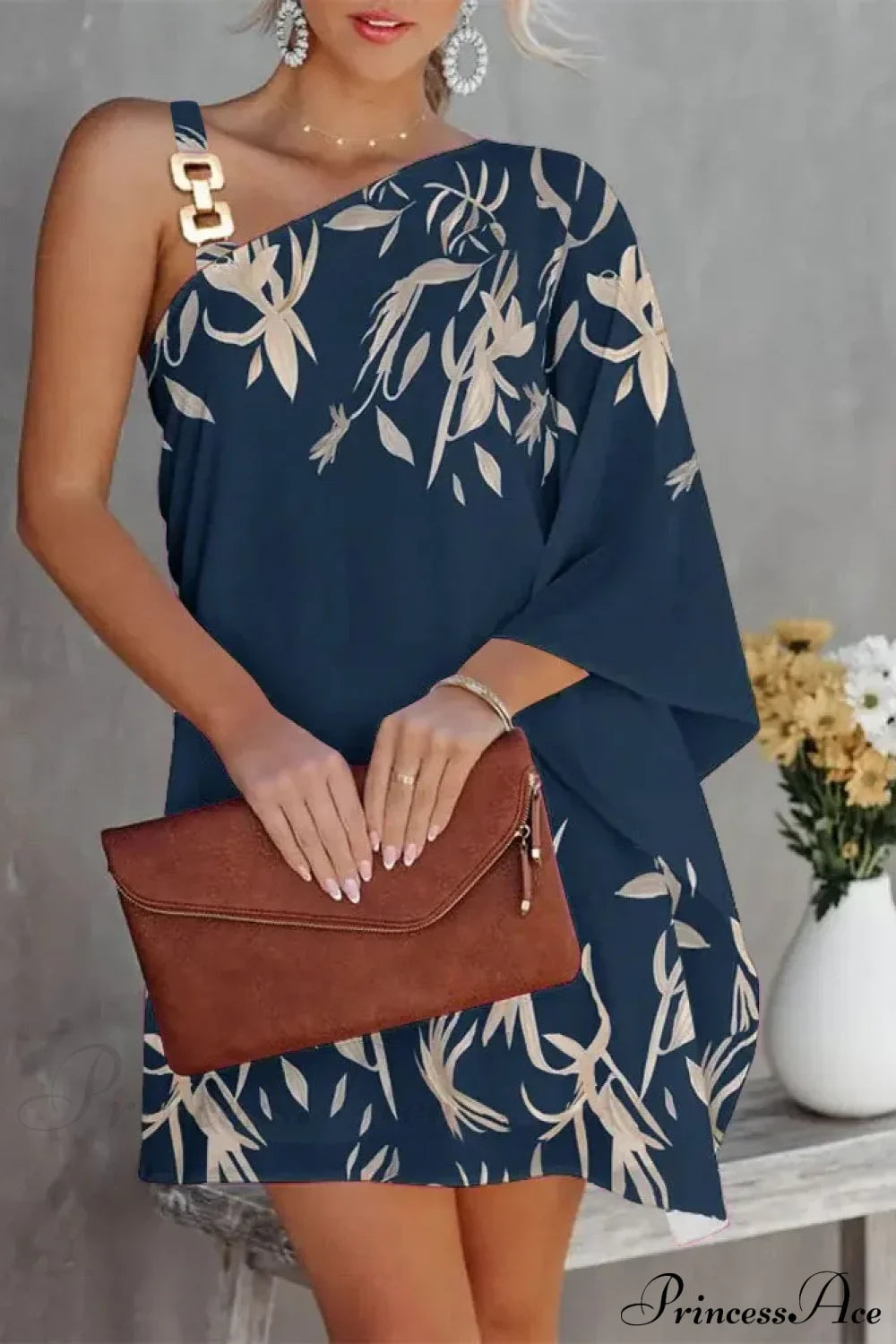 Fashion Summer Print Loose Streetwear Boho Dress Navy Blue / S