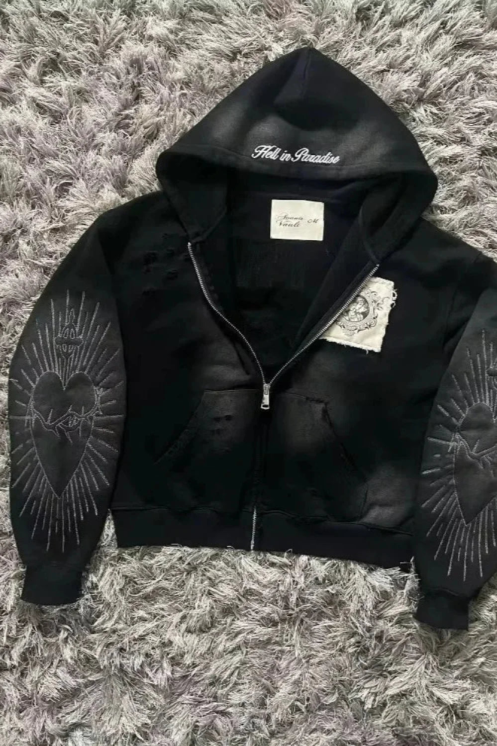 Fashion Trend Fleece Padded Zipper Hoodie Black 4 / M