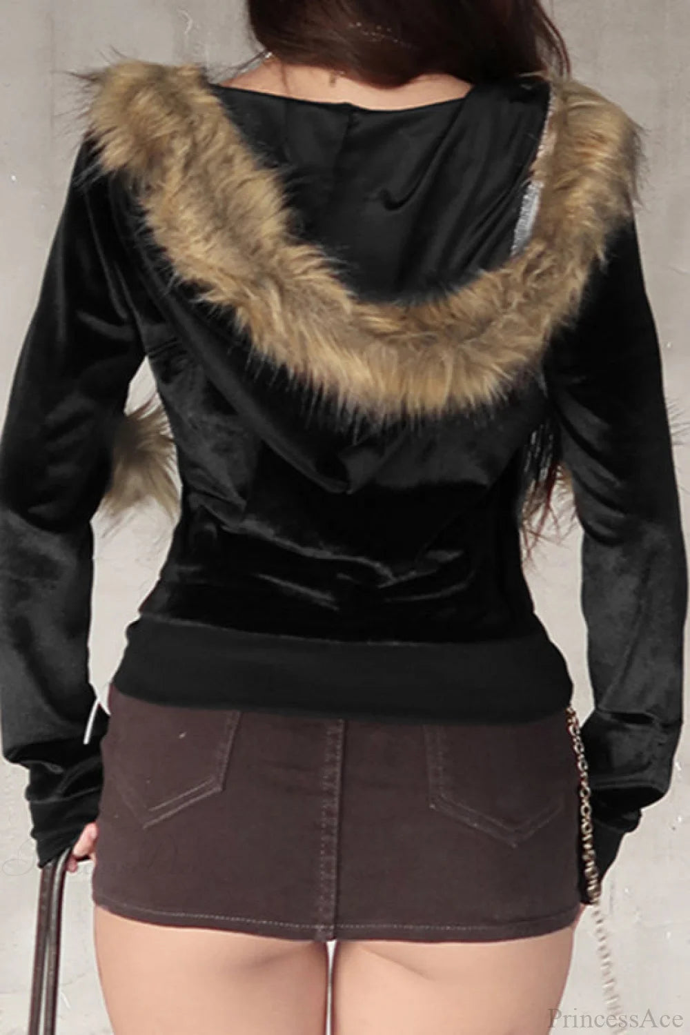 Faux Fur Velvet Zip Up Hoodie