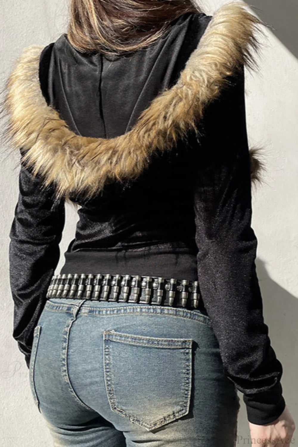 Faux Fur Velvet Zip Up Hoodie
