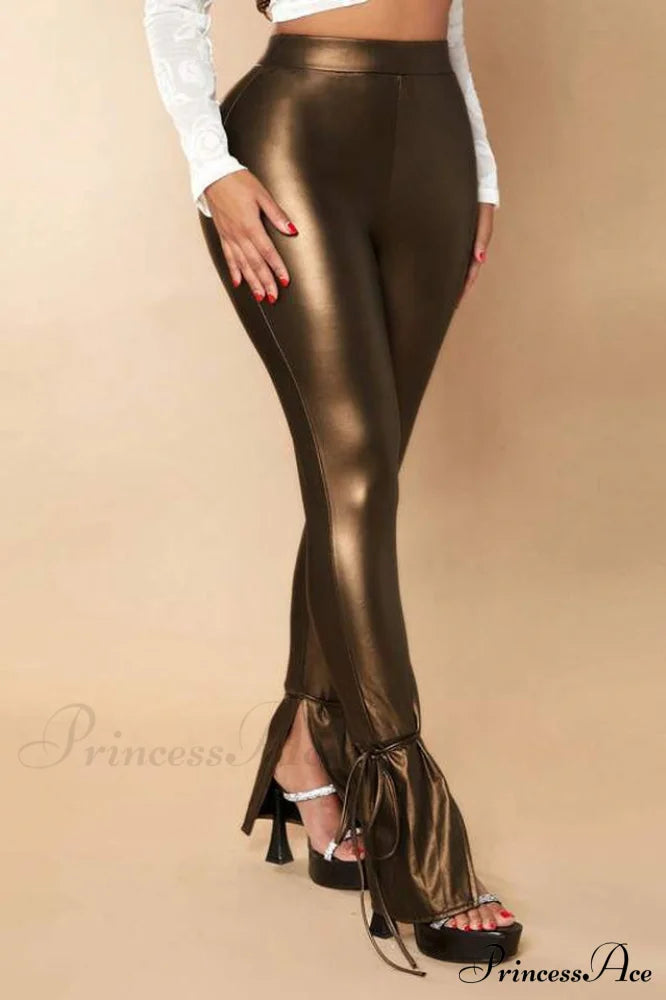 Faux Leather Stylish Split Flare Pants