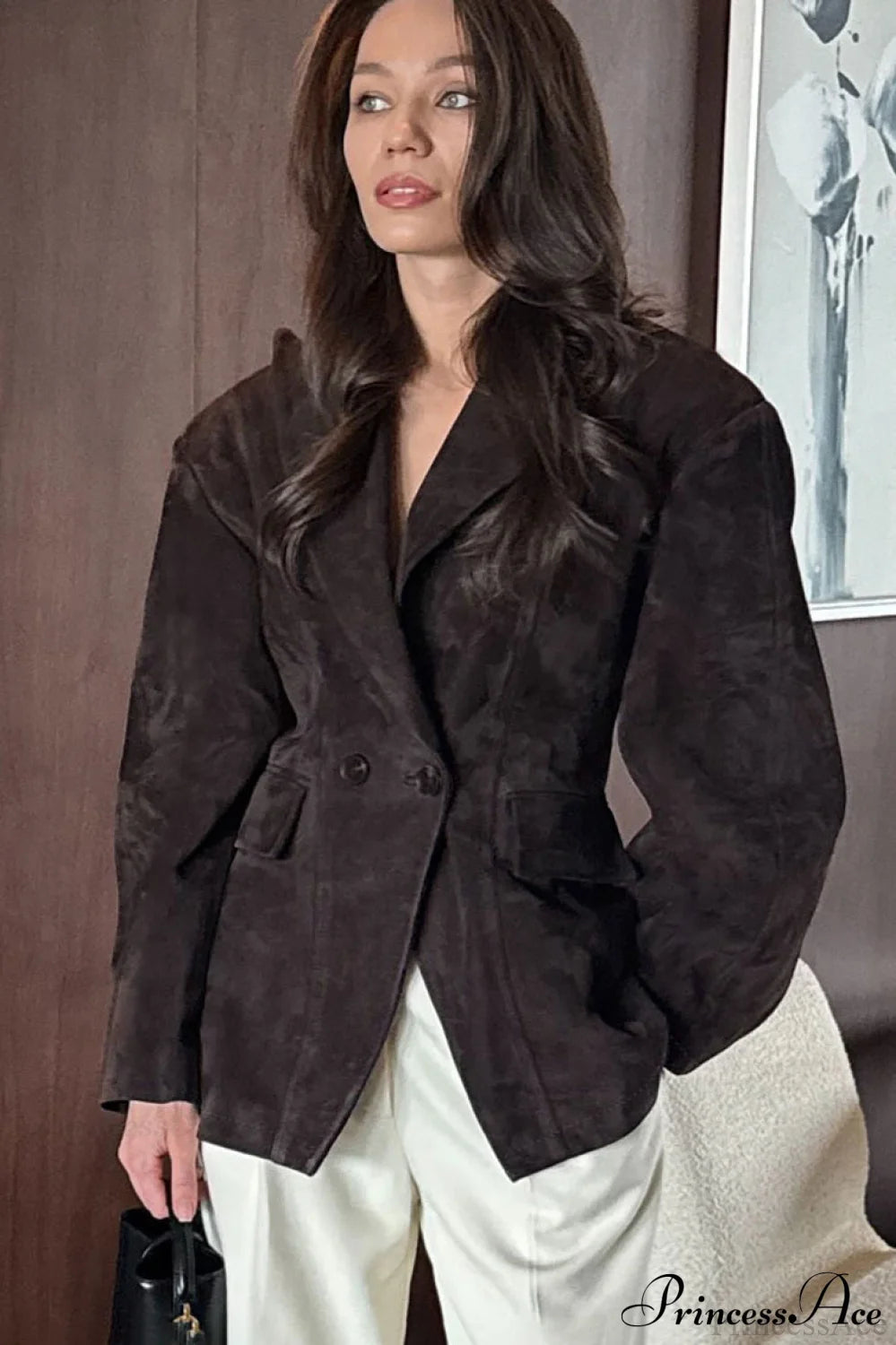 Faux Suede Blazer Style Elegant Coat