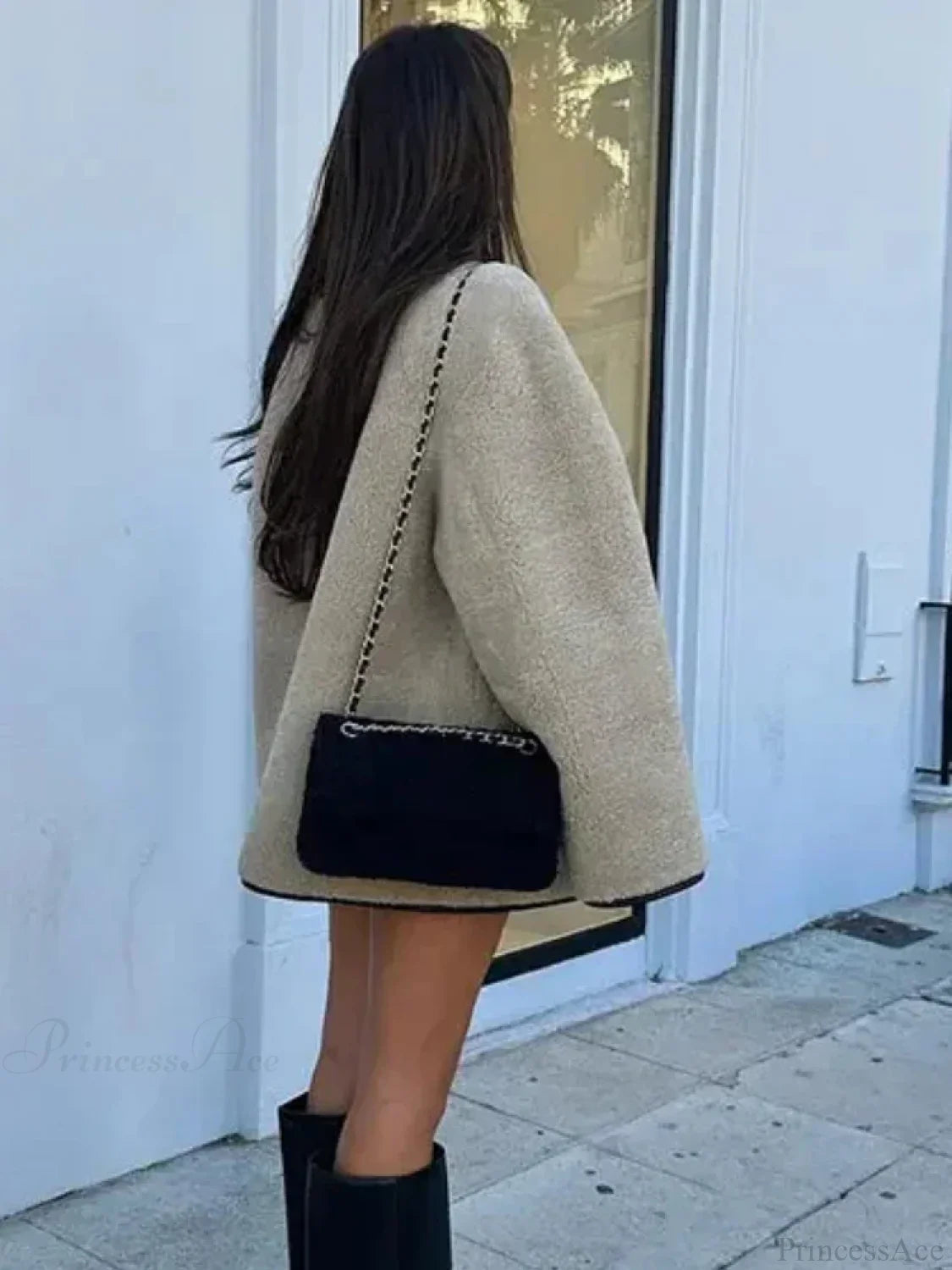 Faux Wool Loose Retro O-neck Overcoat