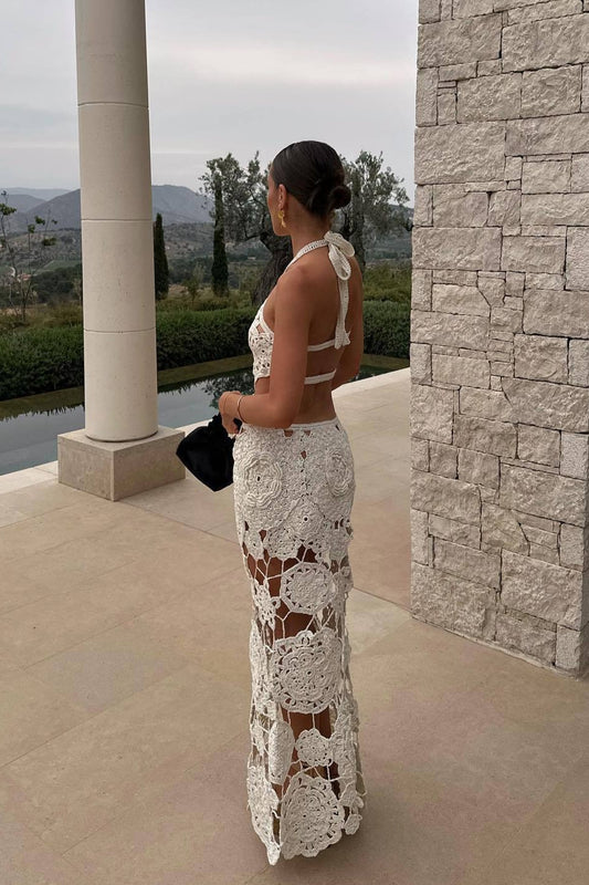 Halter Knit Backless Cutout Maxi Dress