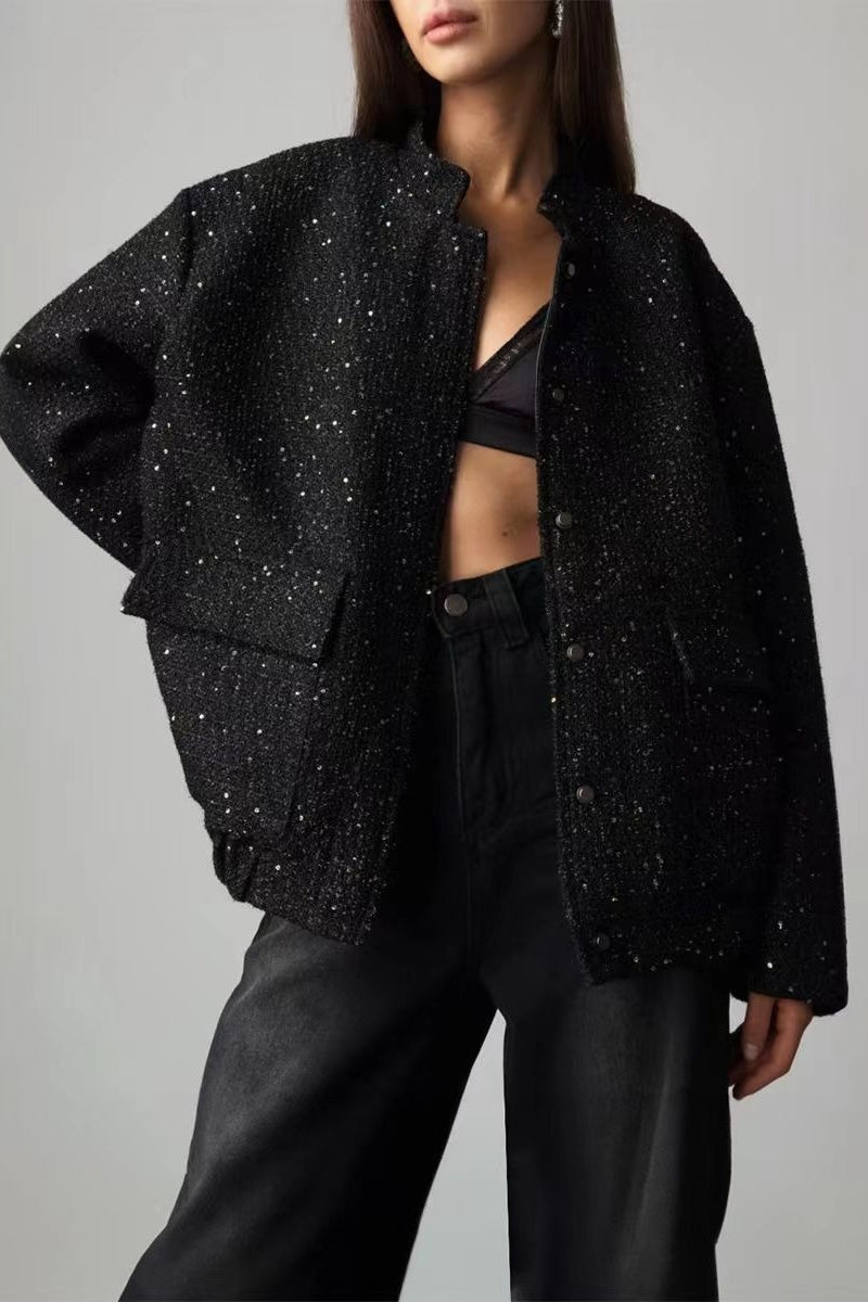 Pearl Embellished Cropped Aviation Jacket