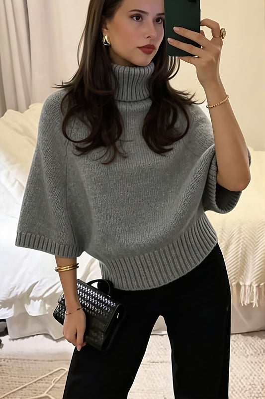 Ribbed Hem Turtleneck Relaxed Sweater