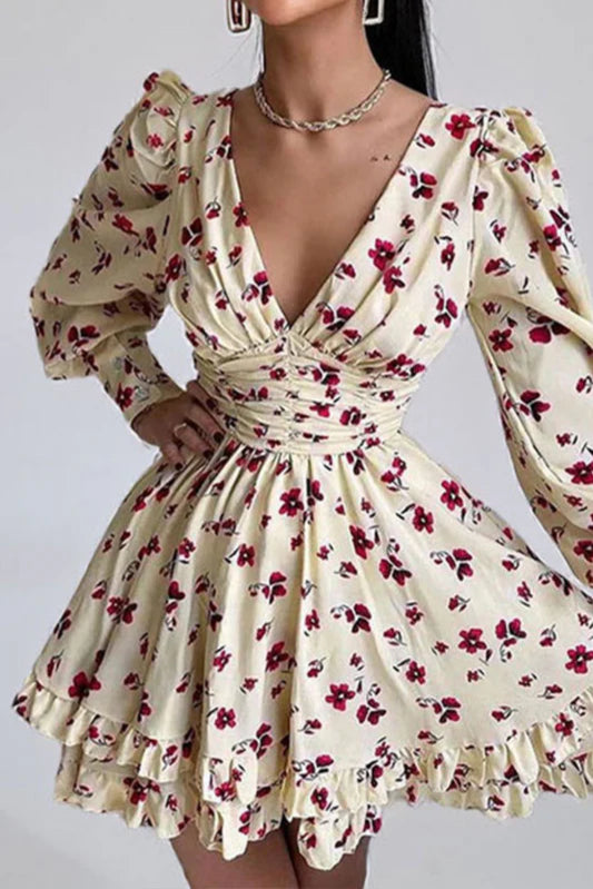 Langärmliges Partykleid mit Blumenmuster