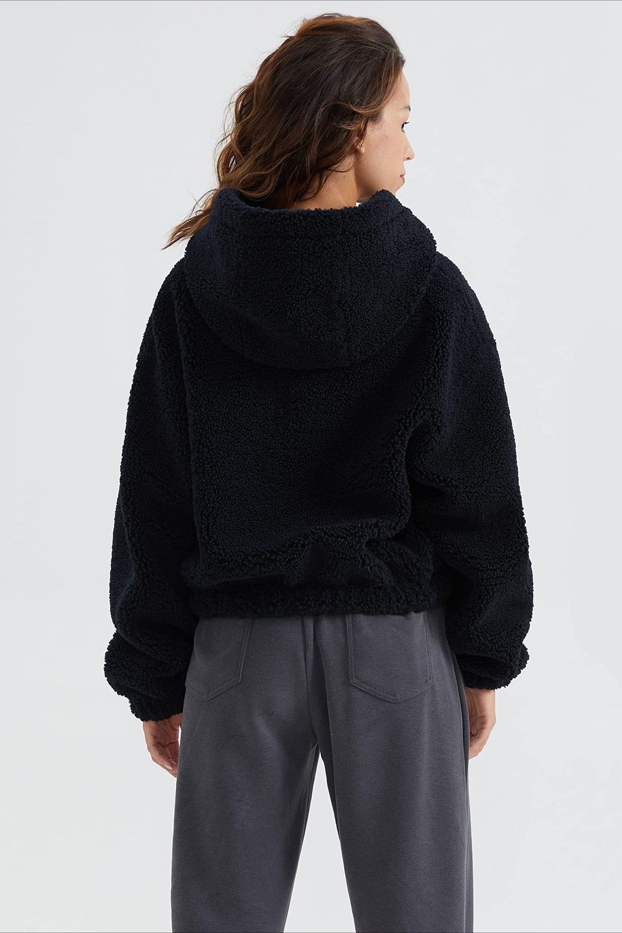 Fuzzy Hooded Zip Short Jacket
