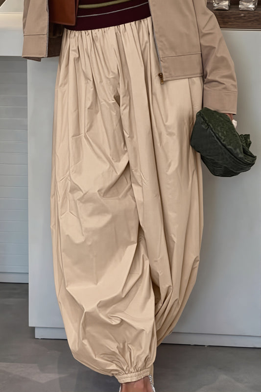 Elastic Waist Gathered Hem Balloon Pants
