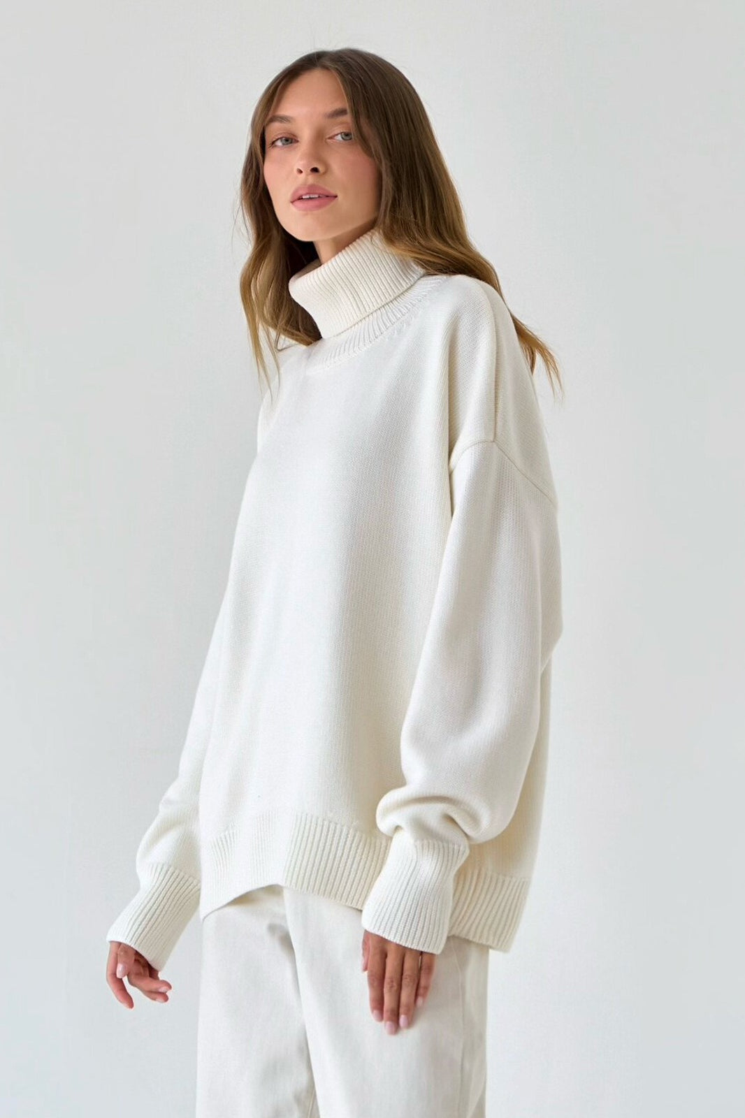 Basic Solid Knit Turtleneck Sweater