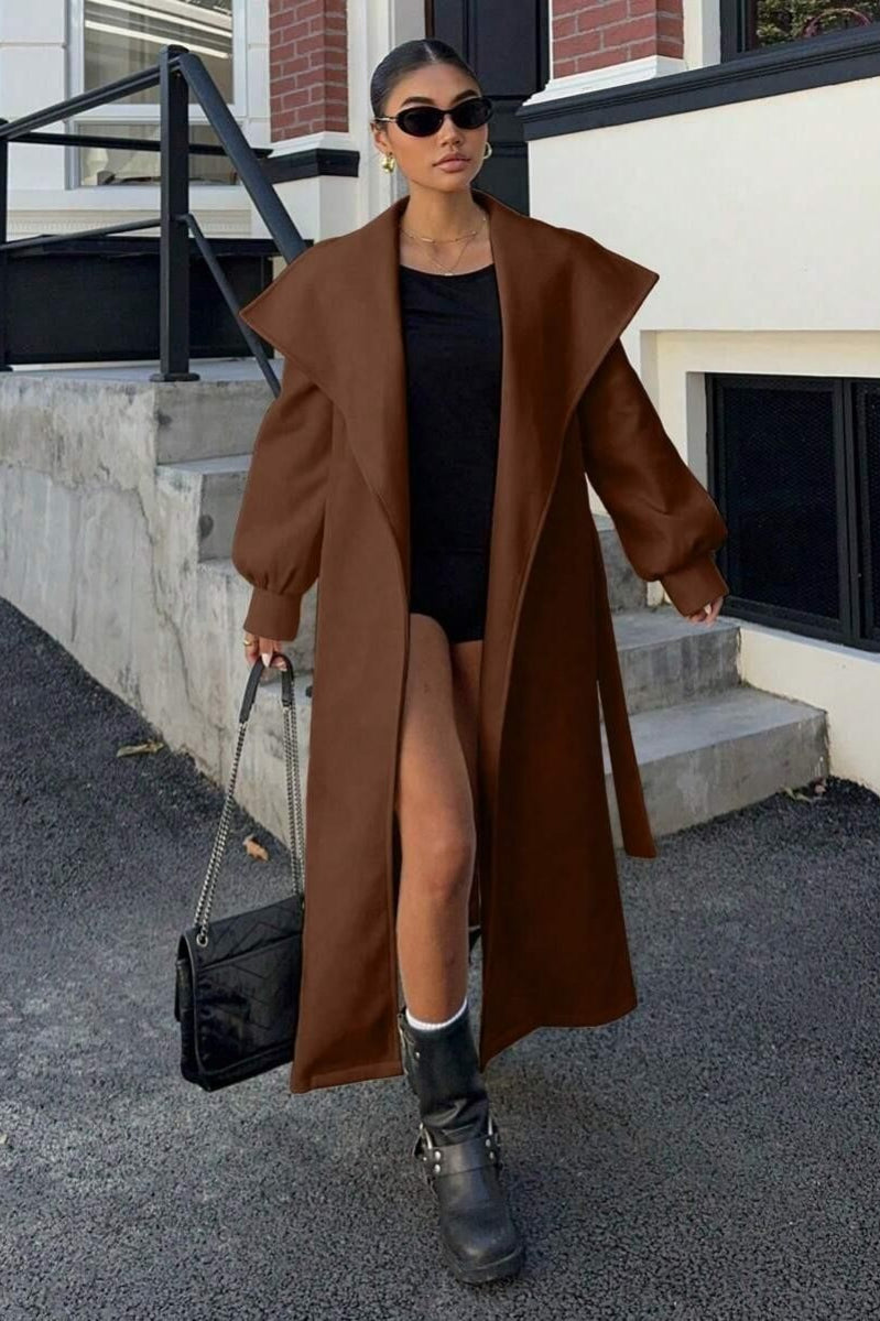 Brown Oversized Lapel Wool Coat coats