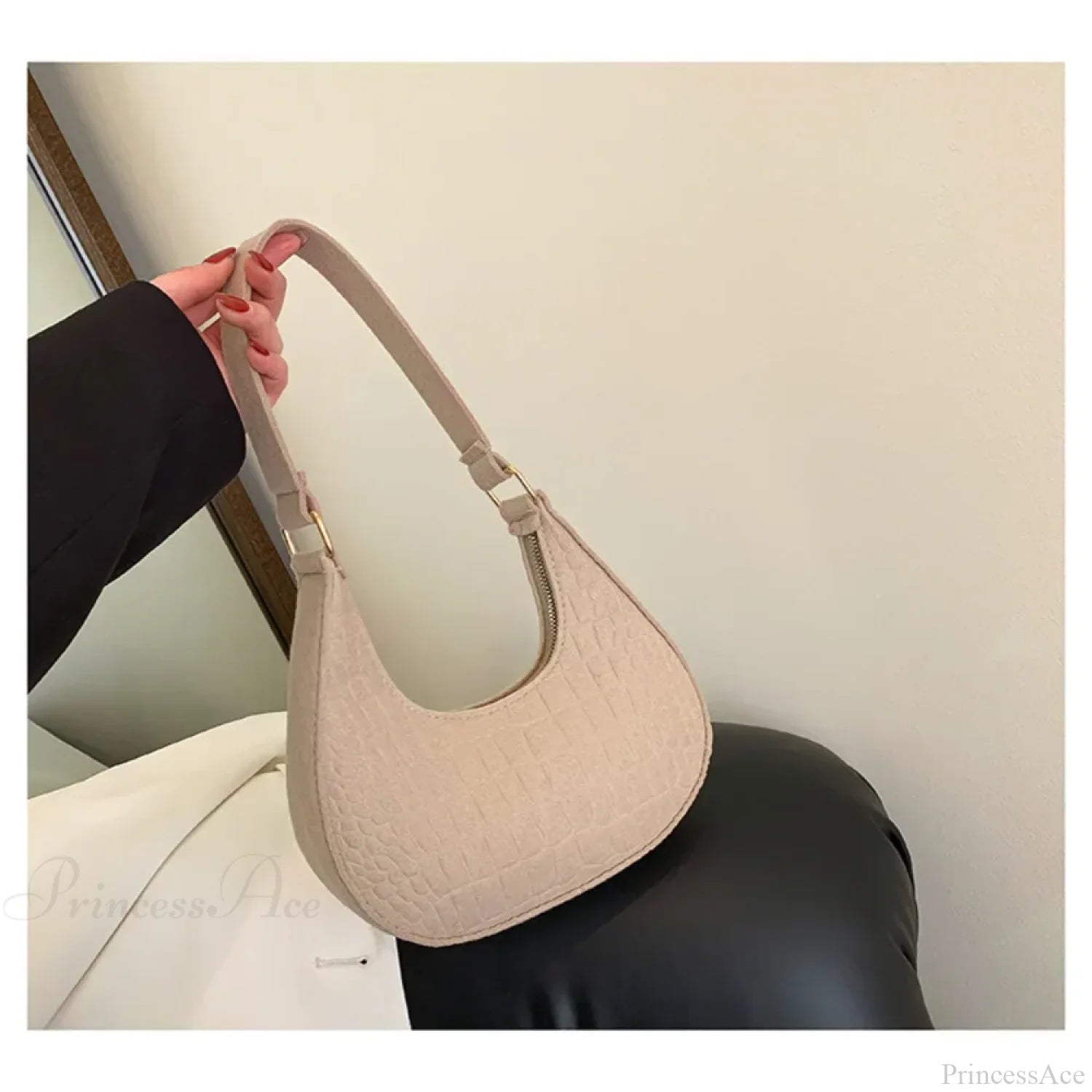 Felt Solid Color Retro Underarm Shoulder Bag khaki shoulder-250126