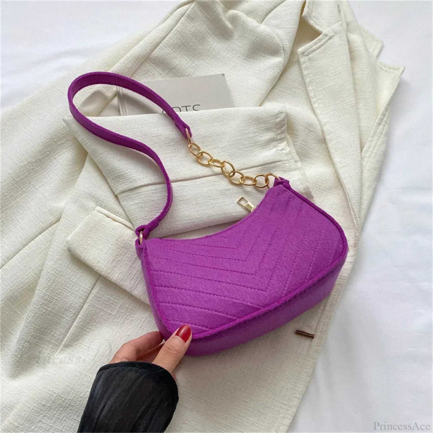 Felt Solid Color Retro Underarm Shoulder Bag Purple shoulder-250126