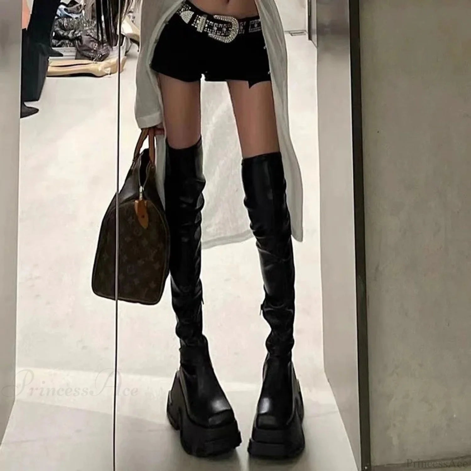 Females Punk 10 CM Platform Chunky Gothic Boot Black / 35