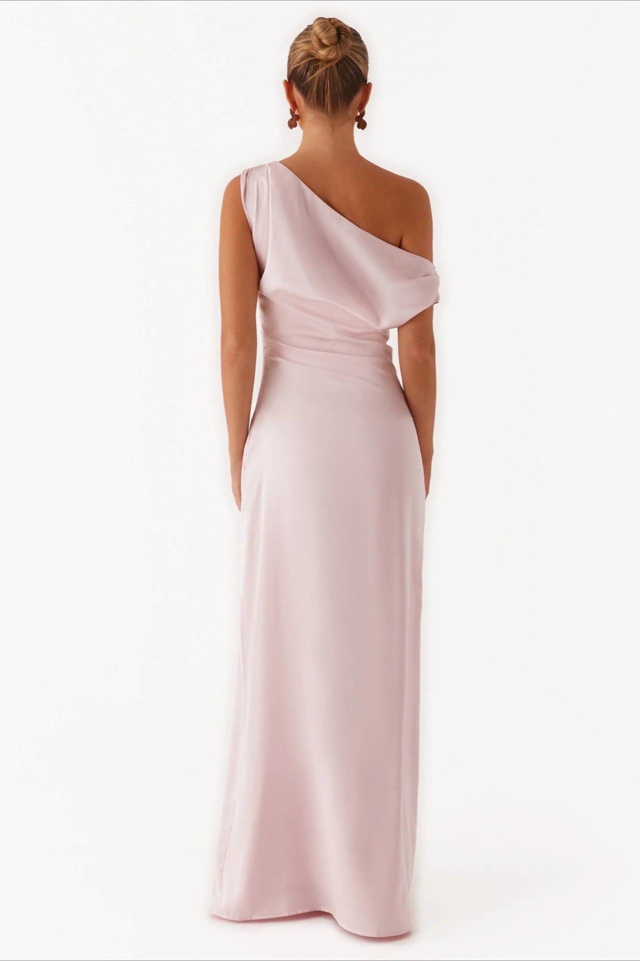 Solid Asymmetric Neckline Formal Dress S / Pink