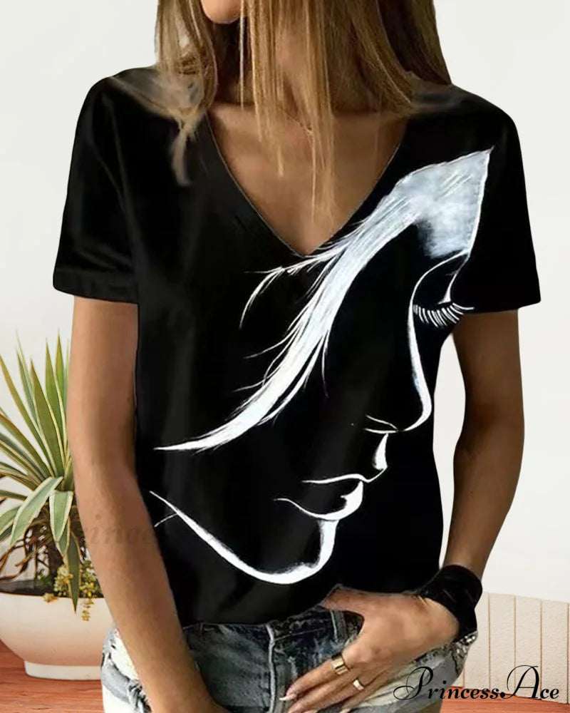 Figure With V-Neck T-Shirt Print T-Shirts