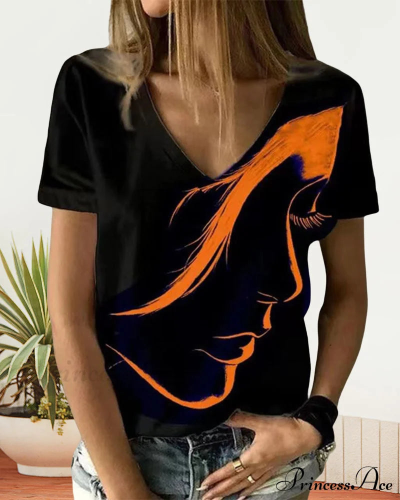 Figure With V-Neck T-Shirt Print T-Shirts