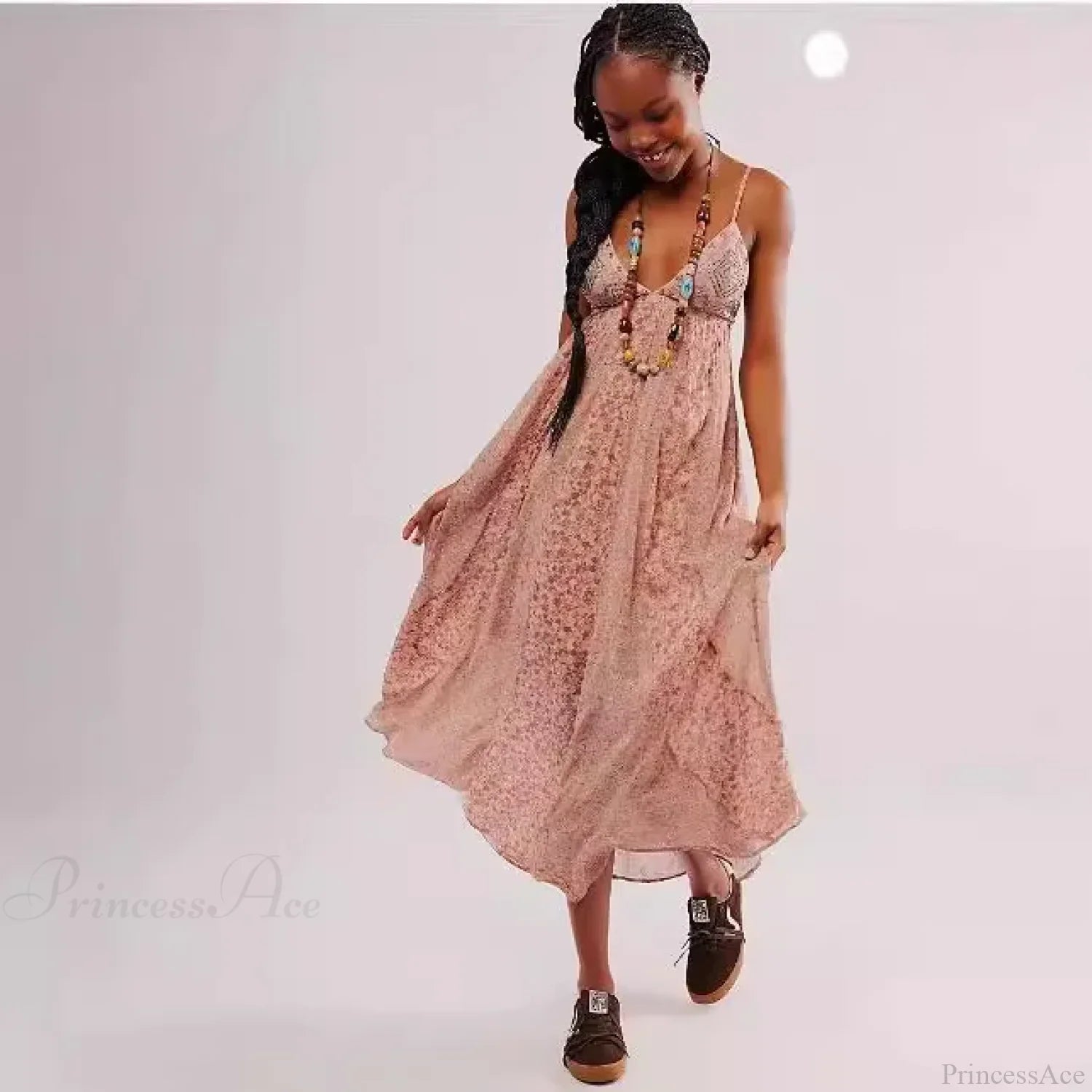 Fine Chiffon Floral Boho Dress Brown / S bohodress-250126