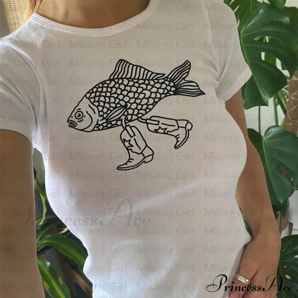 Fish With Legs Charming Graphic White T-Shirt