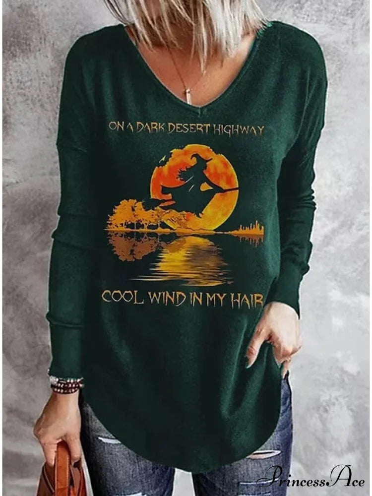 Fit Tee Neck - Design Tunic Loose Ghost Arm Halloween T-Shirt With V Long Women’s