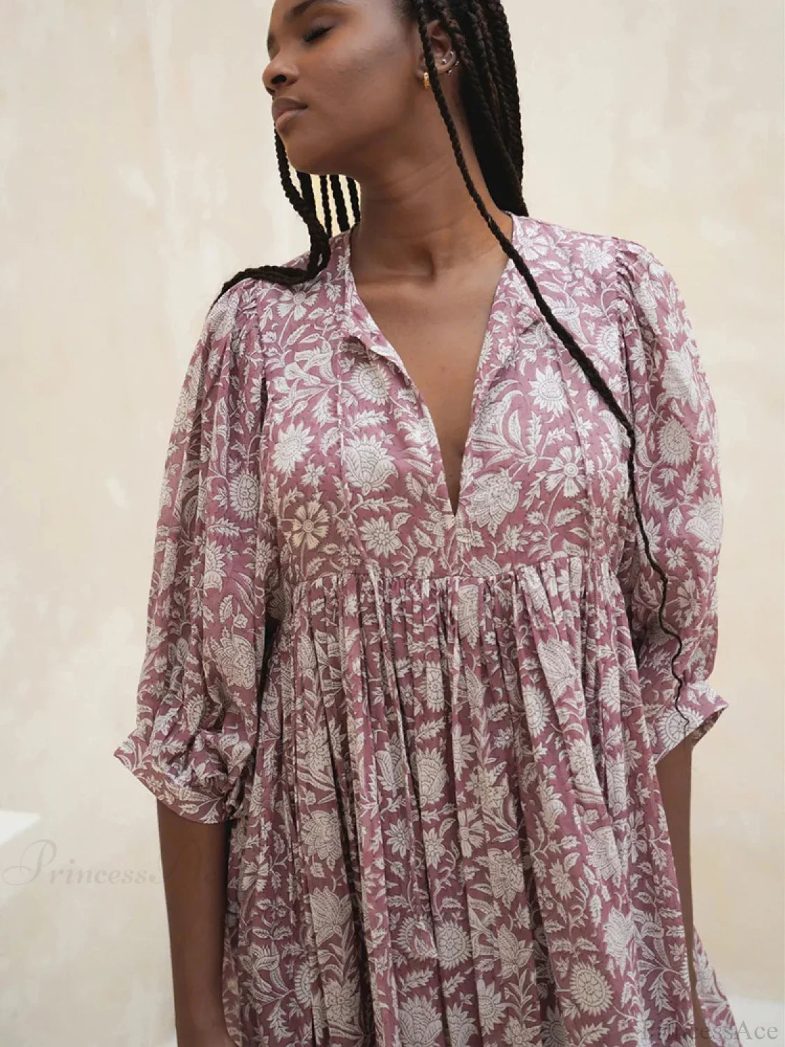 Fitshinling Boho Vintage Lantern Sleeve Dress PURPLE / S bohodress-250126