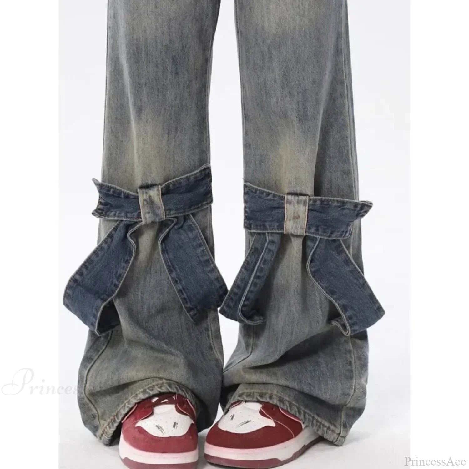 Flare Jeans Women Bow Patchwork Pants