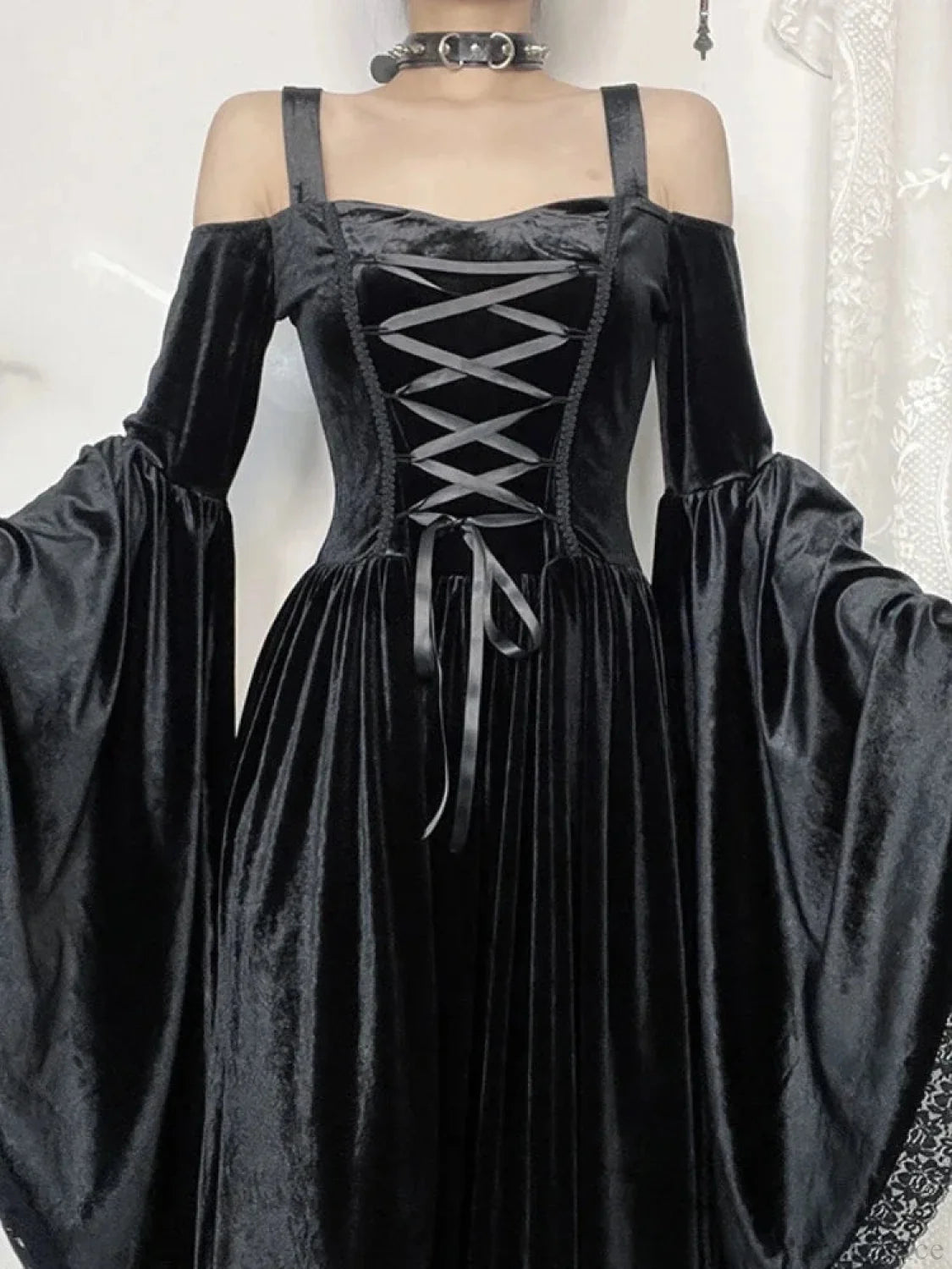 Flare Sleeve Tall Waist Bandage Maxi Dress