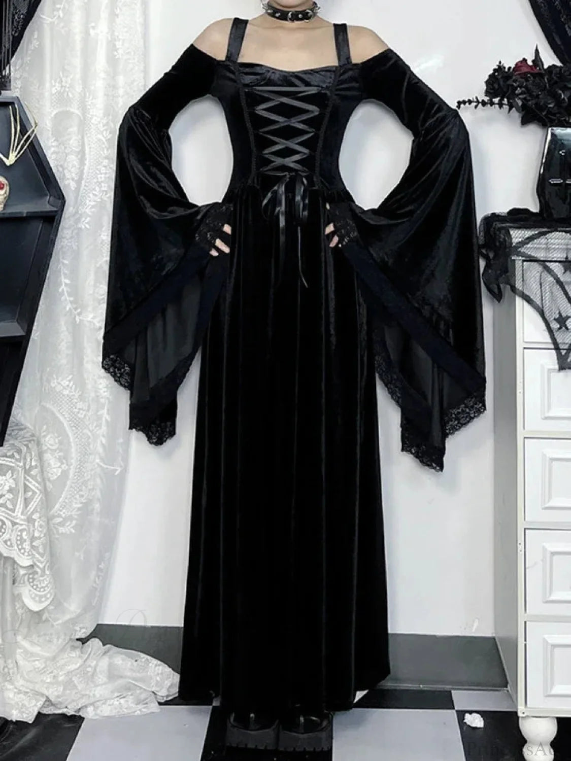 Flare Sleeve Tall Waist Bandage Maxi Dress