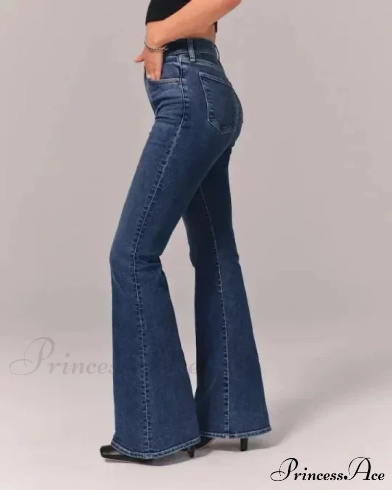 Flare Vintage Ladies Fashion Stretch Pocket Plus Size Wide Denim Jean