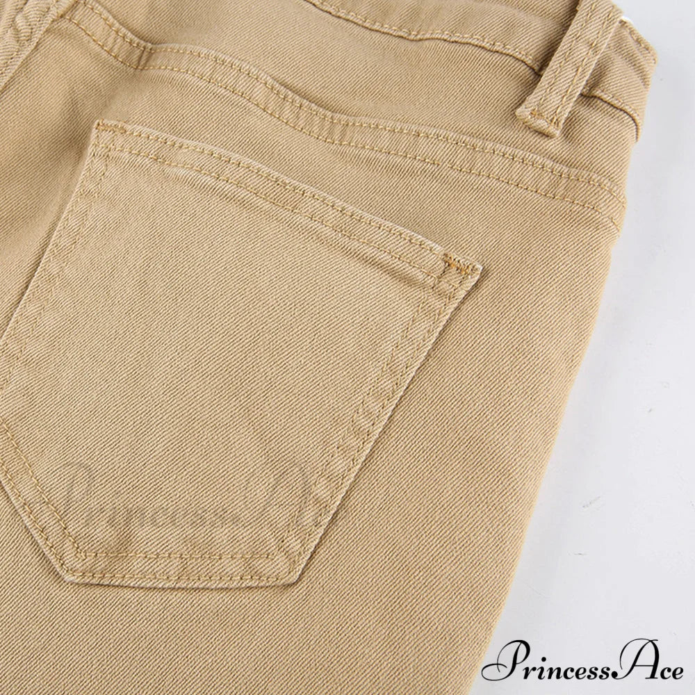 Flared High Black Jeans And In Waist Brown For Khaki Women