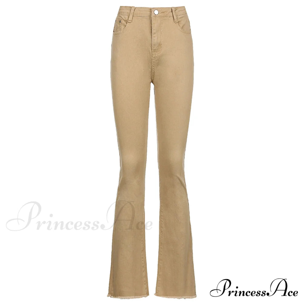 Flared High Black Jeans And In Waist Brown For Khaki Women