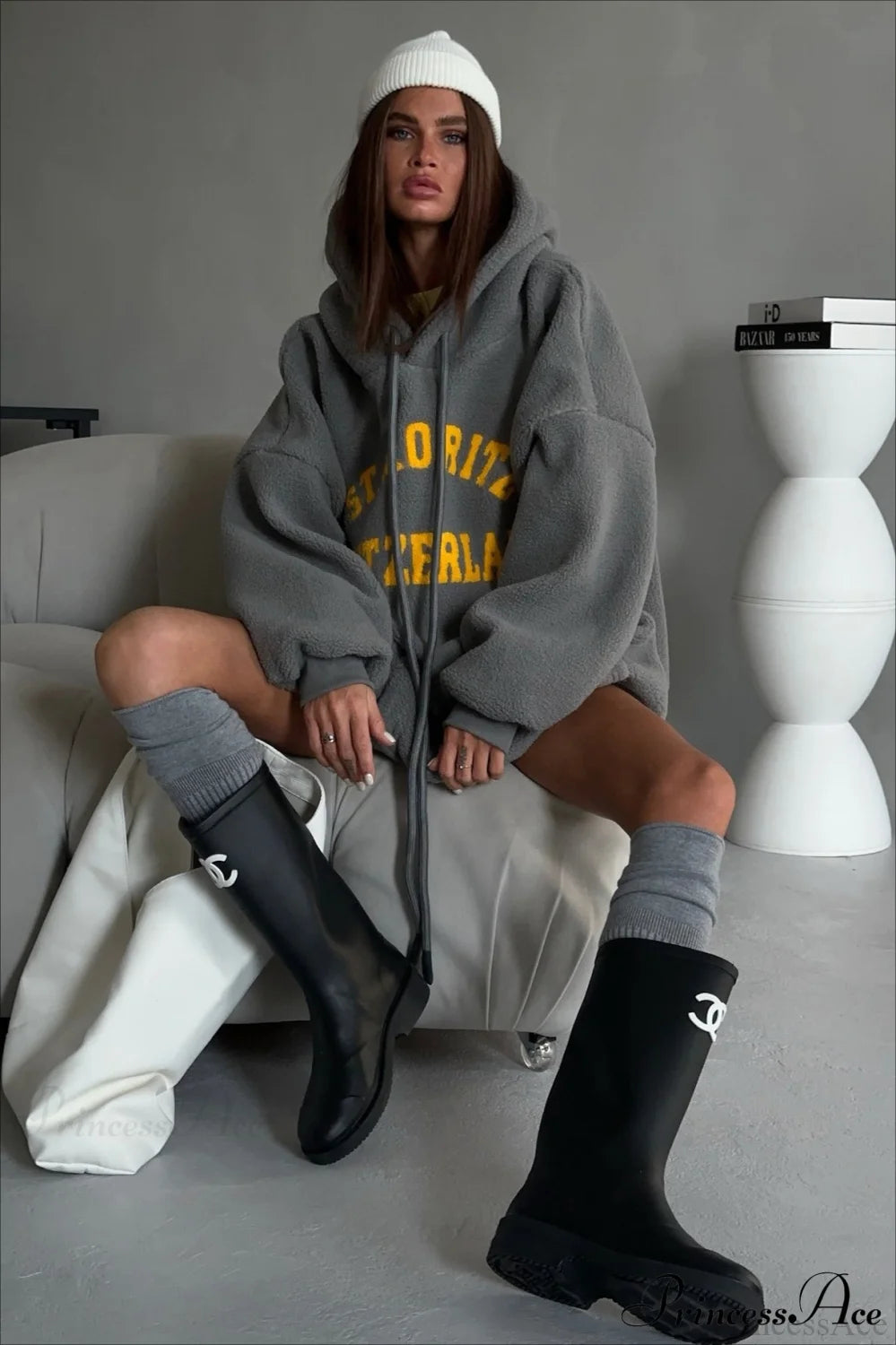 Fleece Letter Print Oversized Comfy Hoodie
