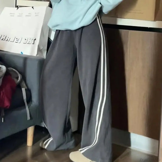 Fleece Striped Winter Sweatpants Pants Gray / S