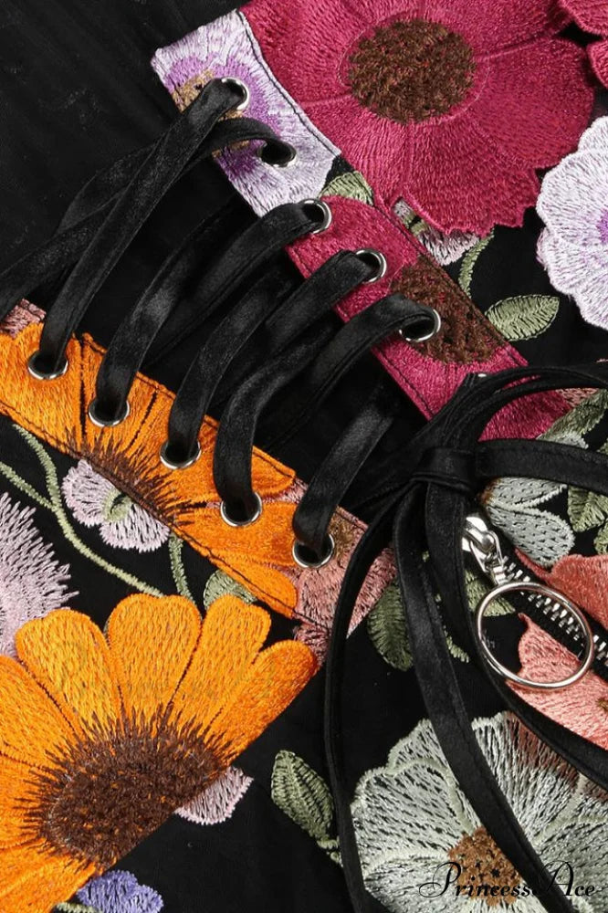 Floral 3D Embroidery Charming Tube Mini Dress