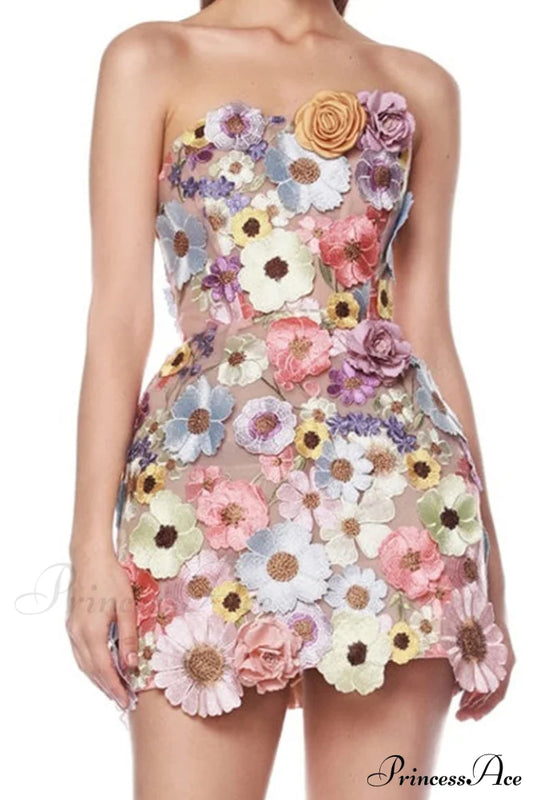 Floral 3D Embroidery Charming Tube Mini Dress Xs / 1#