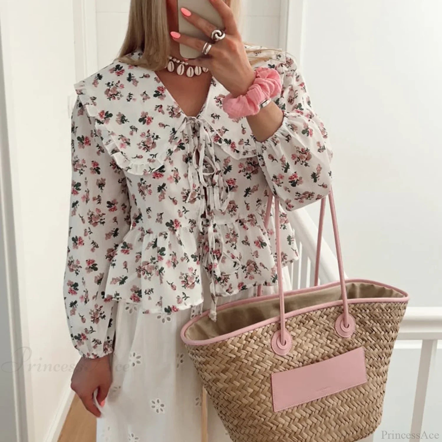 Floral Babydoll Ruffled Blouse blouse-250223